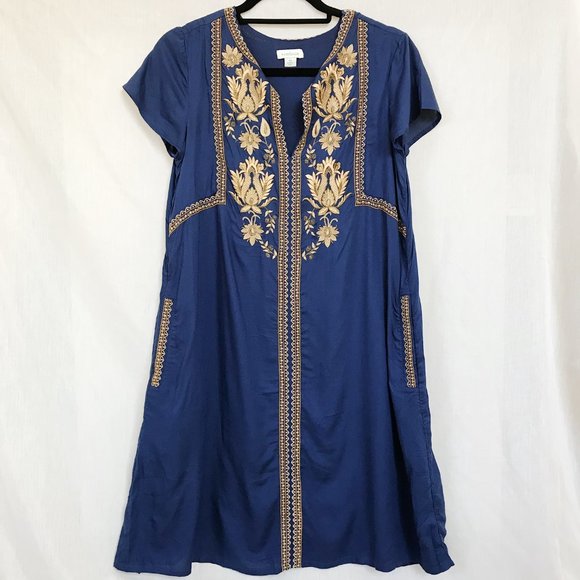 Sundance Venezia Lapis and Gold Short sleeve Bohemian Dress - Picture 2 of 15